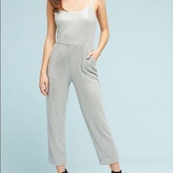 Anthropologie Pants - Ett Twa Claudette Anthropologie Silver Sequin Jumpsuit